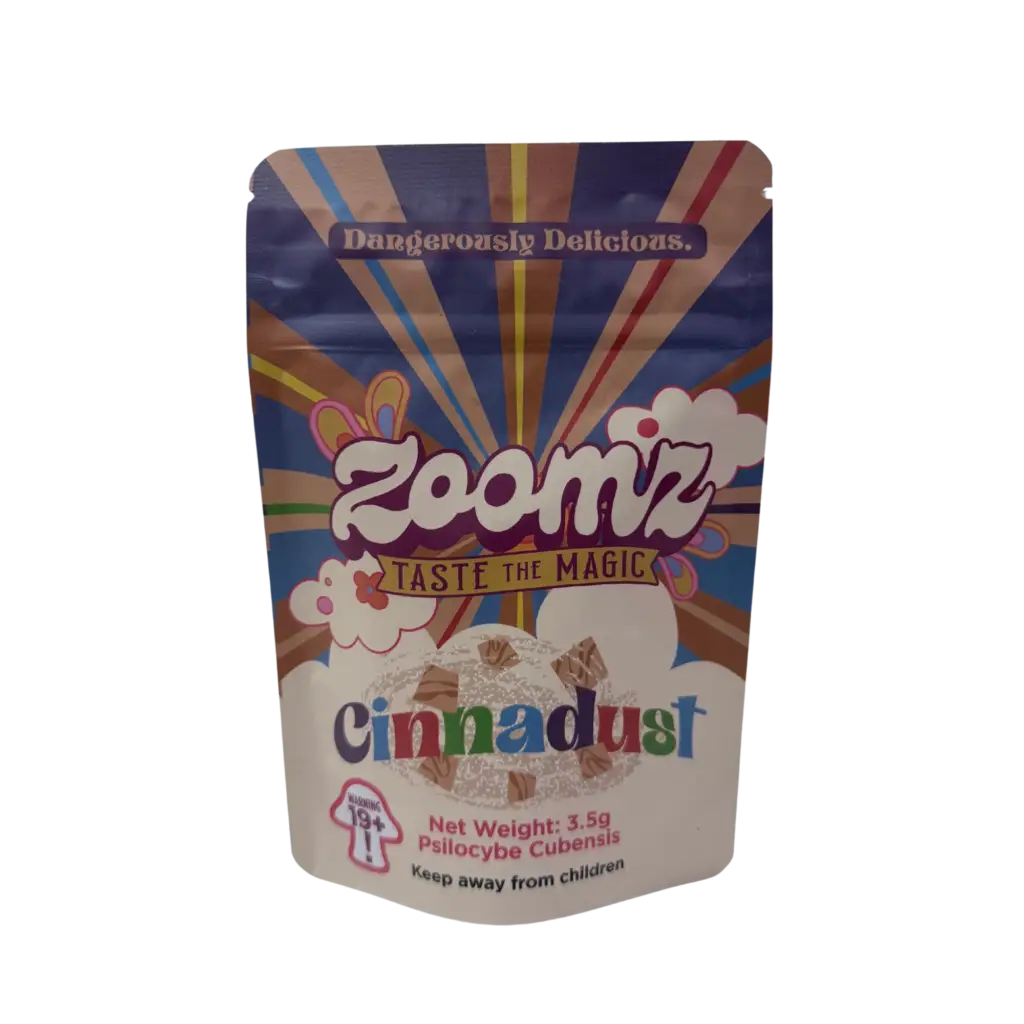 Candy packaging with bold 'Dangerously Delicious' text and rainbow sunburst design, advertising taste the magic.